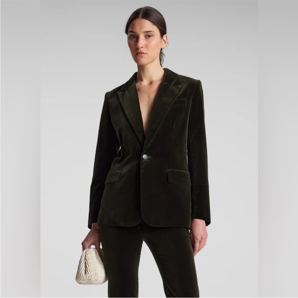 A.L.C $695 Ben Velvet Tailored Jacket Olive NWT